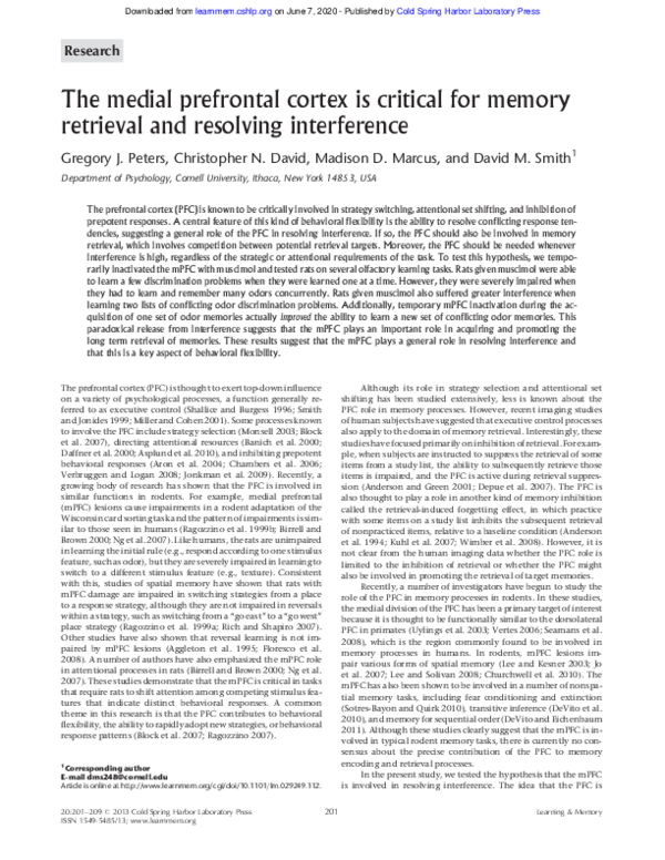(PDF) The medial prefrontal cortex is critical for memory retrieval and ...