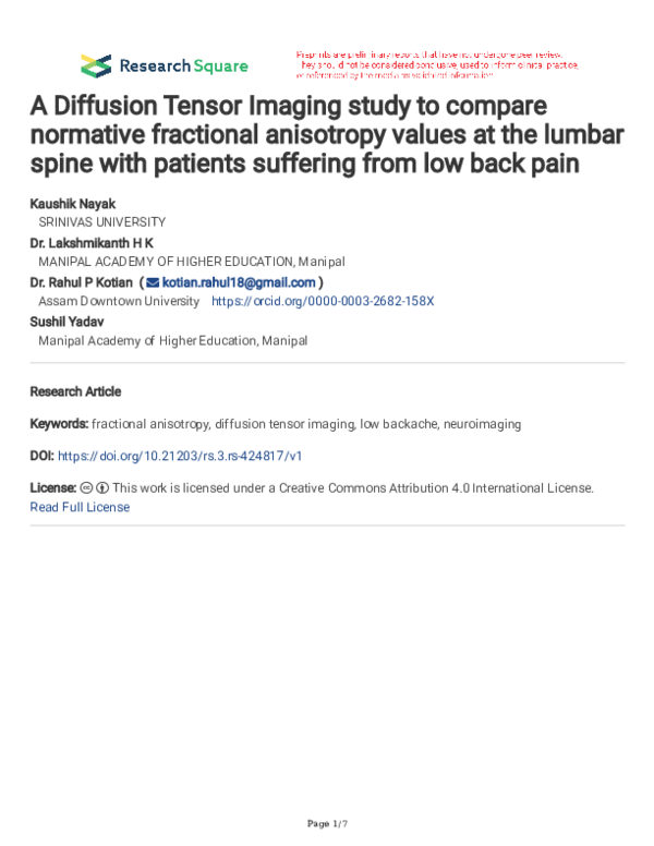 (PDF) A Diffusion tensor imaging study to compare normative fractional ...