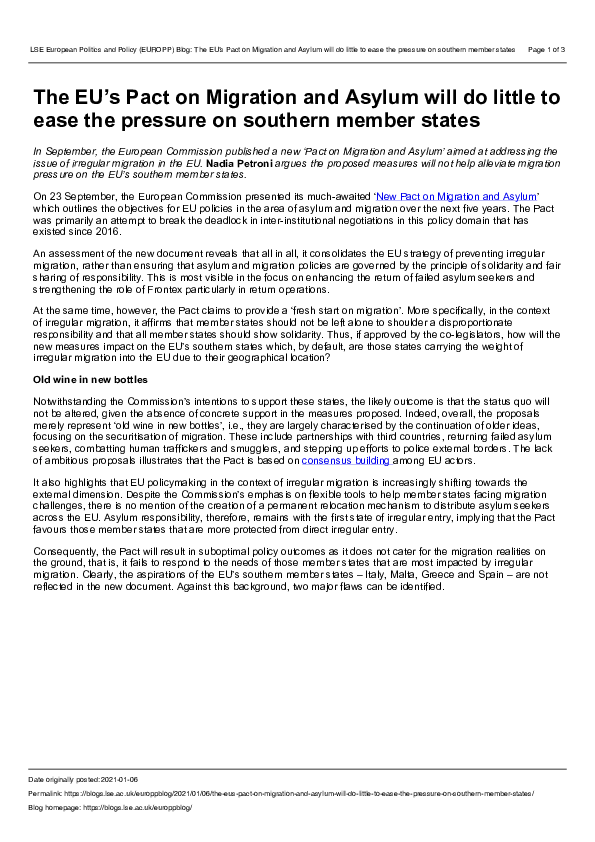 (PDF) The EU’s pact on migration and asylum will do little to ease the ...
