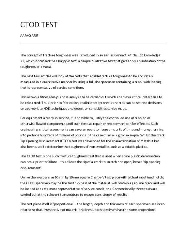 (PDF) Crack Tip Opening Displacement (CTOD) TEST