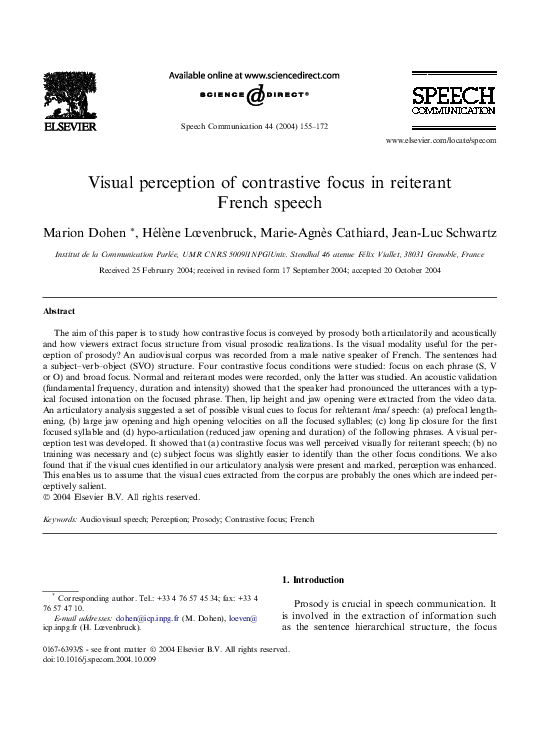 (PDF) Visual perception of contrastive focus in reiterant French speech