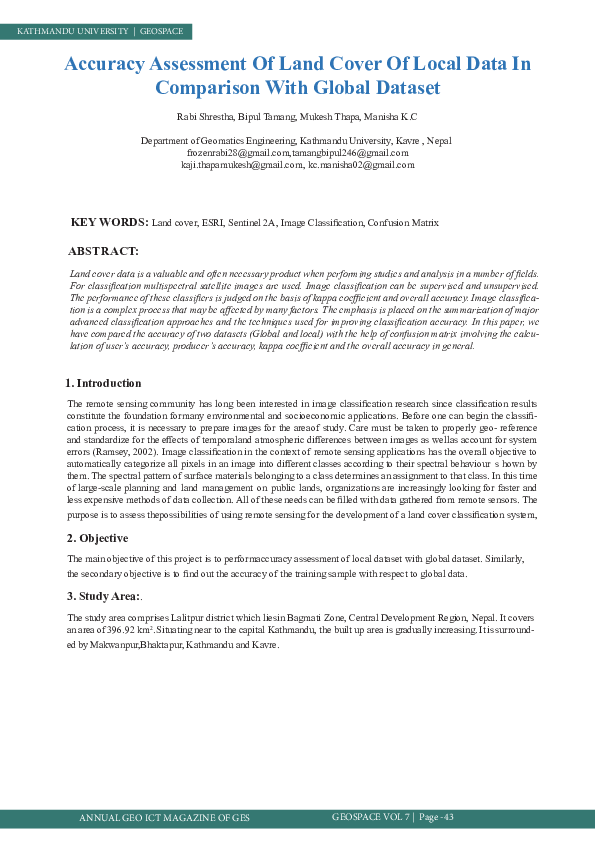 (PDF) Accuracy Assessment Of Land Cover Of Local Data In Comparison ...