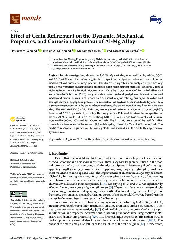 (PDF) Effect of Grain Refinement on the Dynamic, Mechanical Properties ...