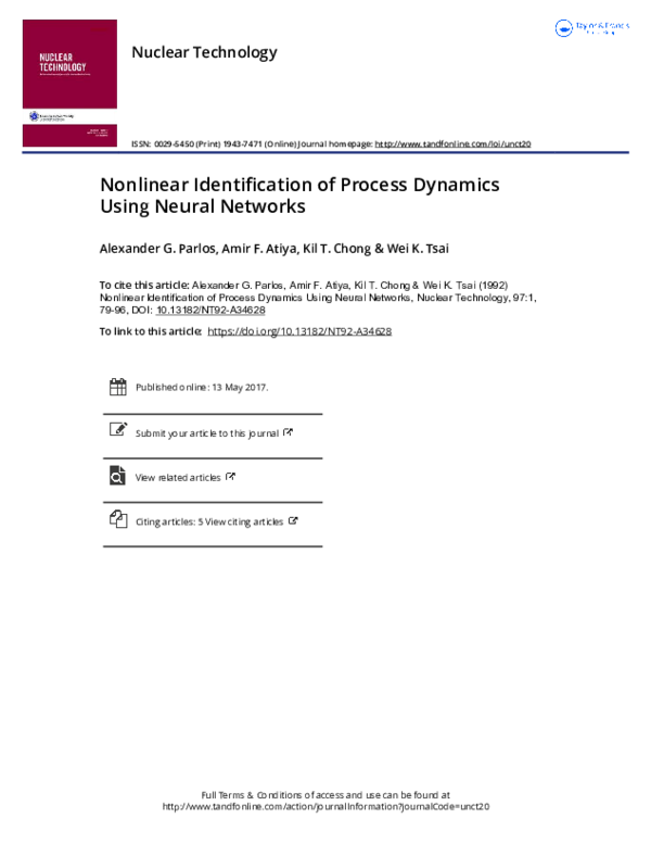 (PDF) Nonlinear Identification of Process Dynamics Using Neural Networks