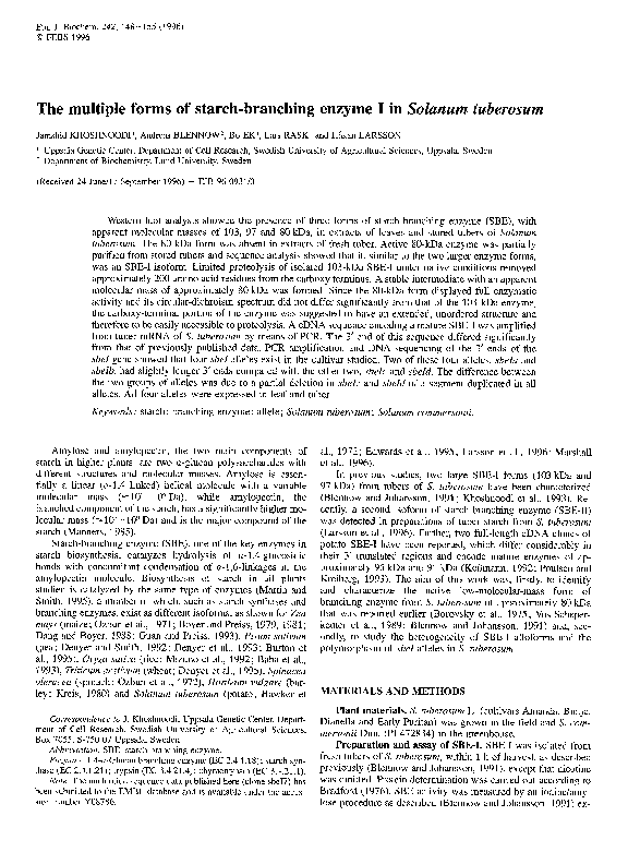 (PDF) The multiple forms of starchbranching enzyme I in Solanum