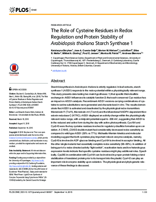 (PDF) The Role of Cysteine Residues in Redox Regulation and Protein ...