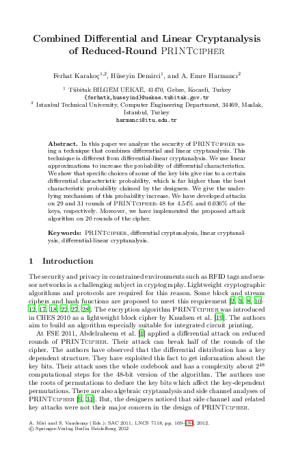 (PDF) Combined Differential and Linear Cryptanalysis of Reduced-Round ...