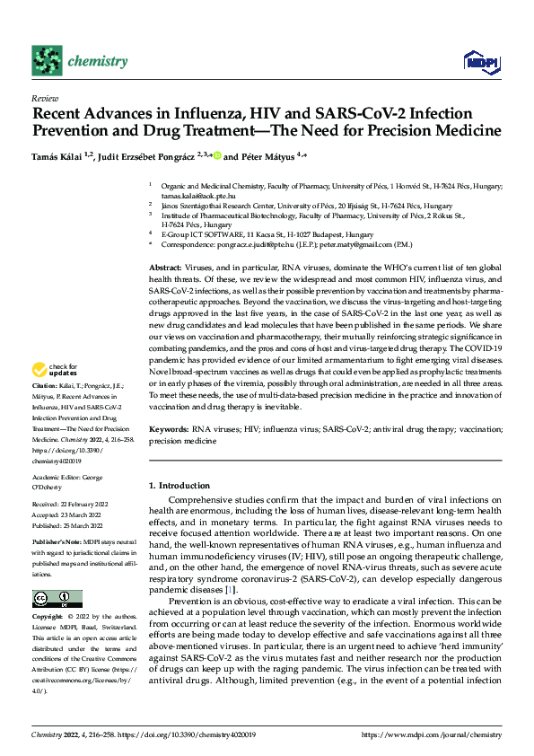 (PDF) Recent Advances in Influenza, HIV and SARS-CoV-2 Infection ...