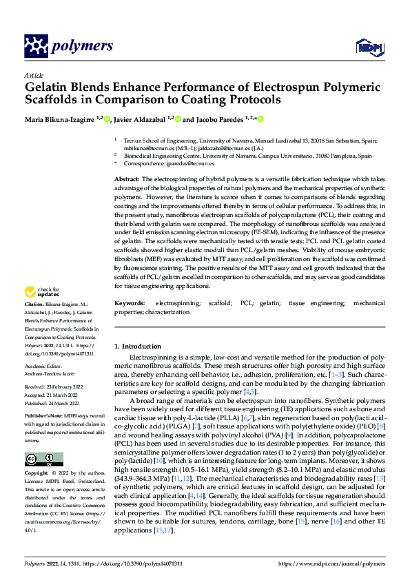 (PDF) Gelatin Blends Enhance Performance of Electrospun Polymeric