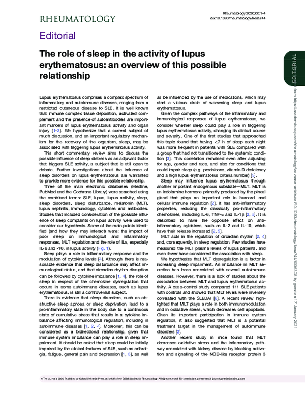 (PDF) The role of sleep in the activity of lupus erythematosus an
