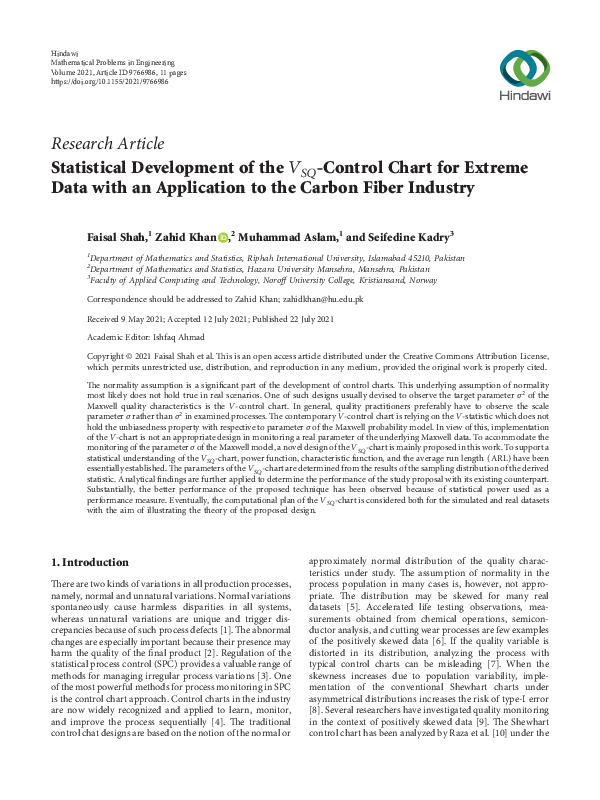 (PDF) Statistical Development of the V S Q -Control Chart for