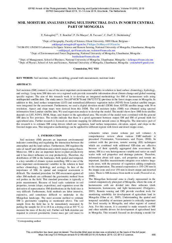 (PDF) Soil Moisture Analysis Using Multispectral Data in North Central ...