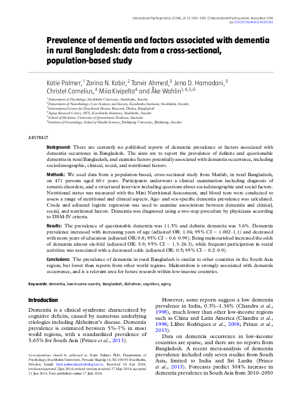 (PDF) Prevalence of dementia and factors associated with dementia in ...