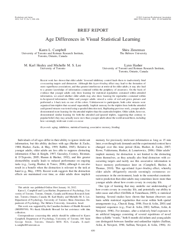 (PDF) Age differences in visual statistical learning