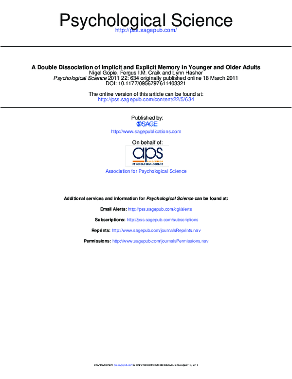 (PDF) A Double Dissociation of Implicit and Explicit Memory in Younger ...