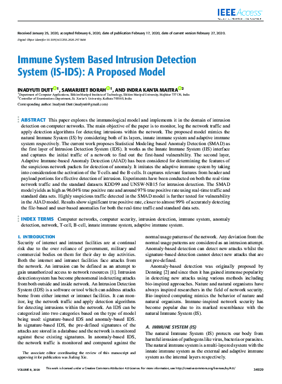 (PDF) Immune System Based Intrusion Detection System (IS-IDS): A ...