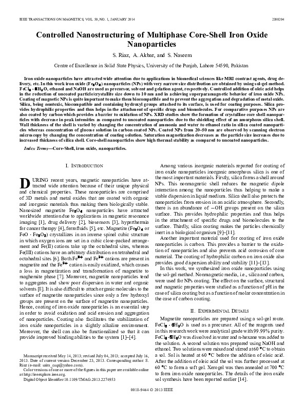 (PDF) Controlled Nanostructuring of Multiphase Core-Shell Iron Oxide ...