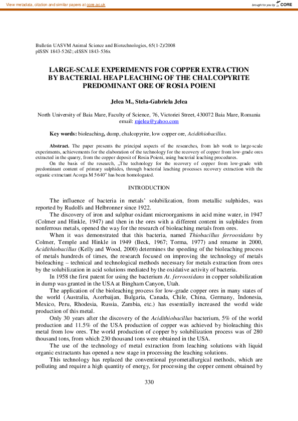 (PDF) Large-scale experiments for copper extraction by bacterial heap ...
