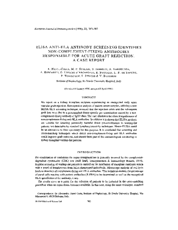 (PDF) Elisa Anti-Hla Antibody Screening Identifies Non-Complement ...