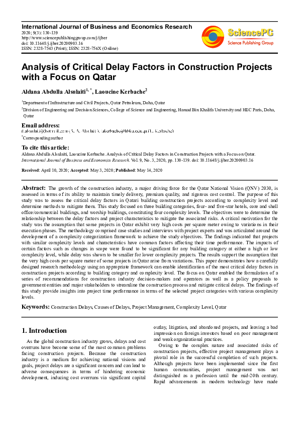 (PDF) Analysis of Critical Delay Factors in Construction Projects with ...