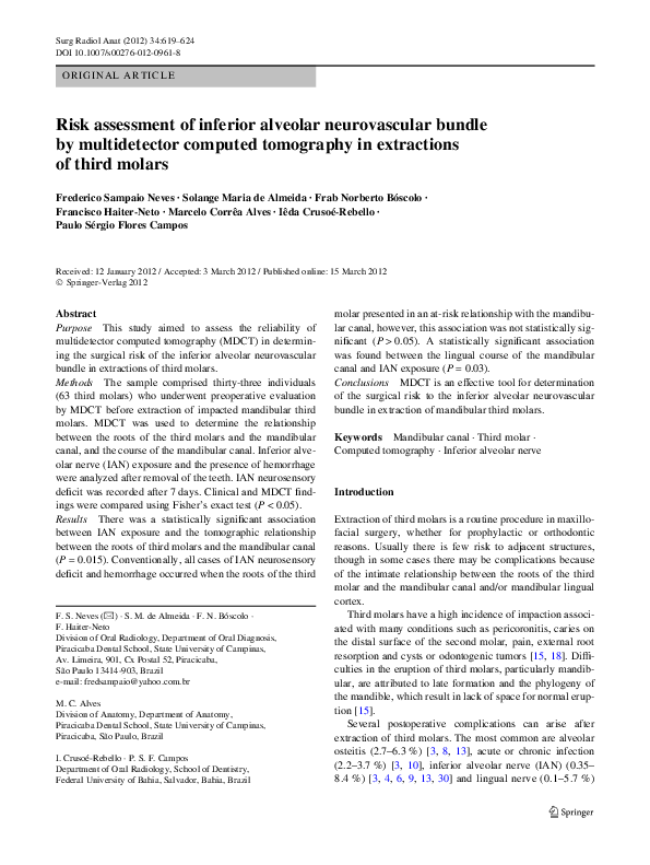 (pdf) risk assessment of inferior alveolar neurovascular bundle by