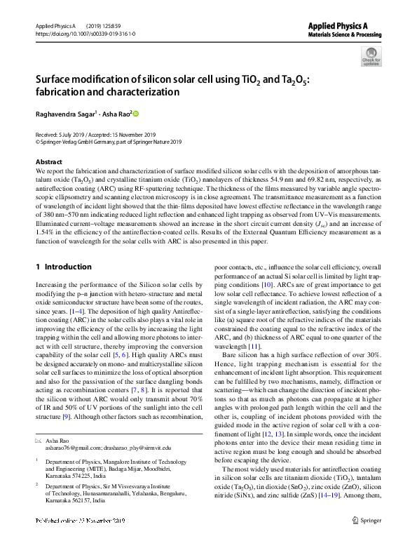 (PDF) Surface modification of silicon solar cell using TiO2 and Ta2O5 ...