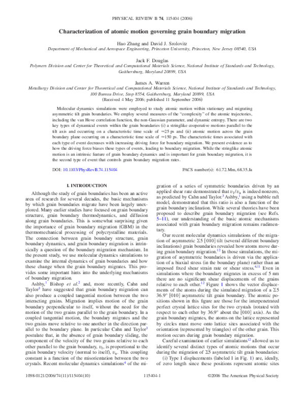 (PDF) Characterization of atomic motion governing grain boundary migration