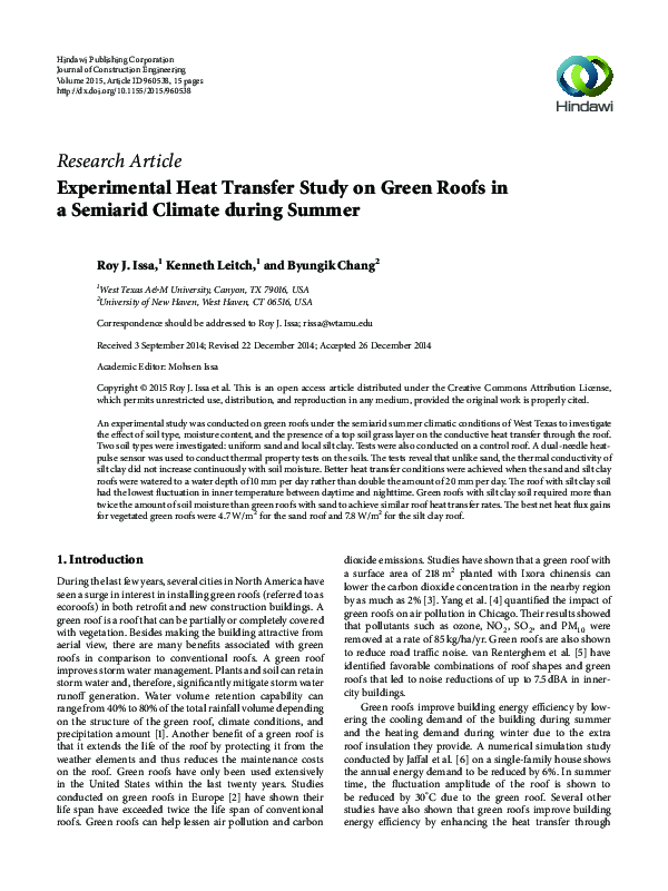 (PDF) Experimental Heat Transfer Study on Green Roofs in a Semiarid ...