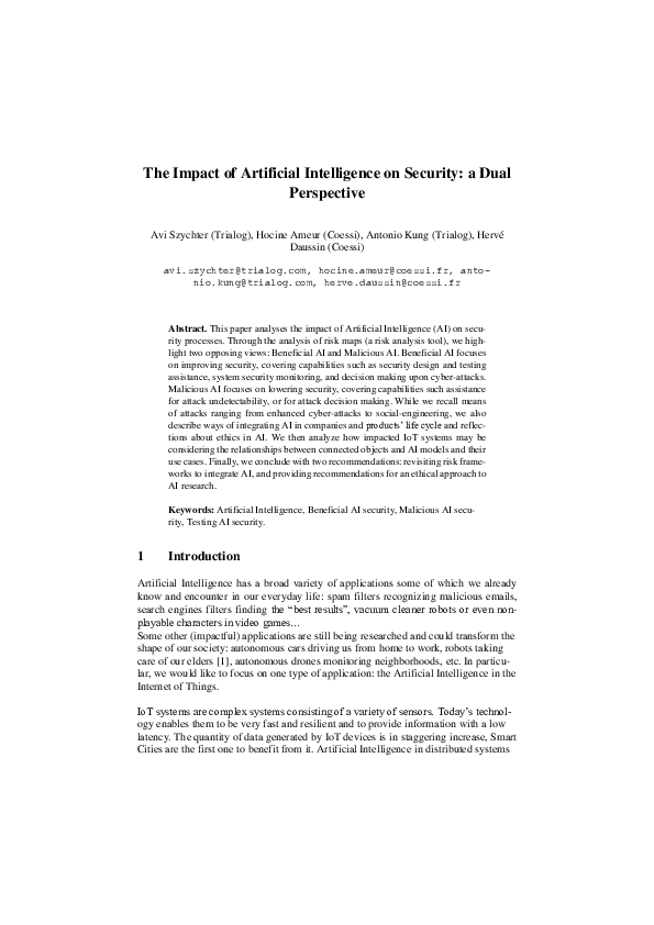 (PDF) The Impact of Artificial Intelligence on Security: a Dual Perspective