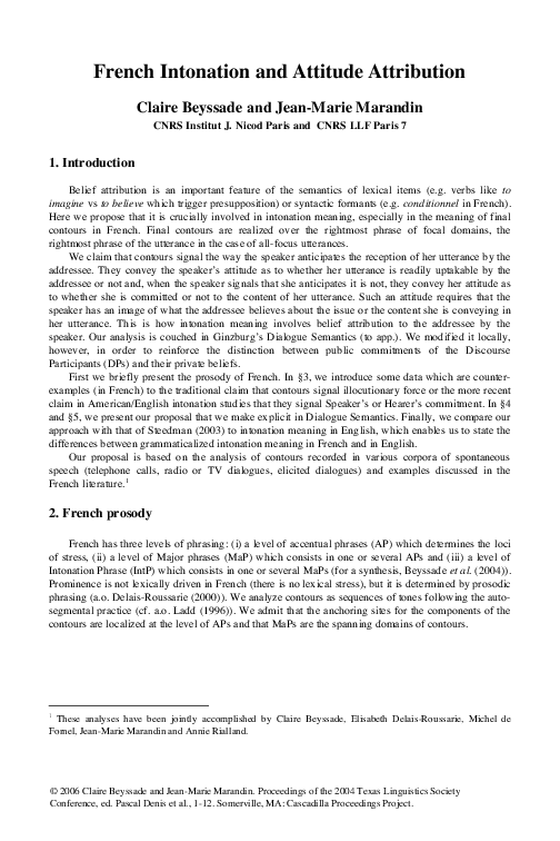(PDF) French intonation and attitude attribution