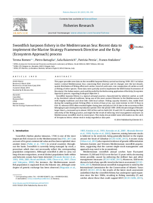 (PDF) Swordfish harpoon fishery in the Mediterranean Sea Recent data