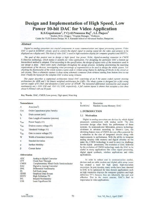 (PDF) Design and Implementation of High Speed , Low Power tobit DAC for ...