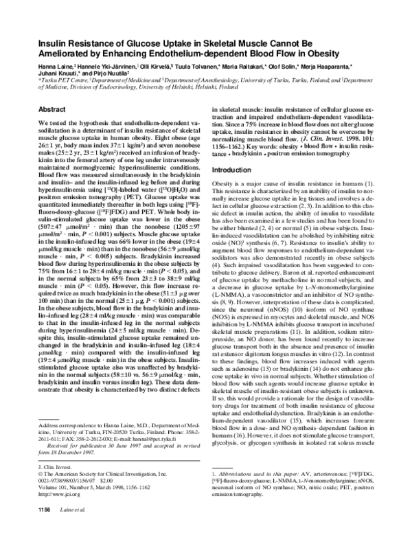 (PDF) Insulin resistance of glucose uptake in skeletal muscle cannot be ...