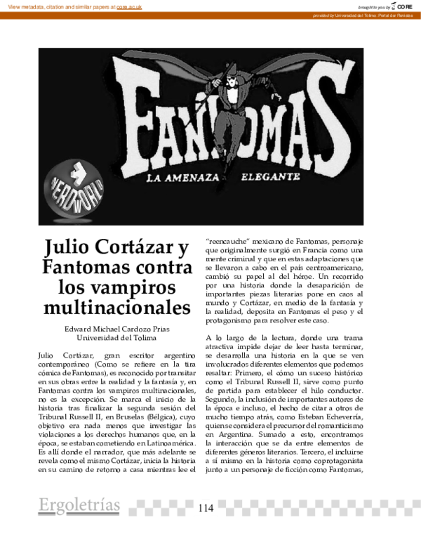 (PDF) Julio Cortázar y Fantomas contra los vampiros multinacionales EDWARD MICHAEL CARDOZO (PDF) Julio Cortázar y Fantomas contra los vampiros multinacionales EDWARD MICHAEL CARDOZO