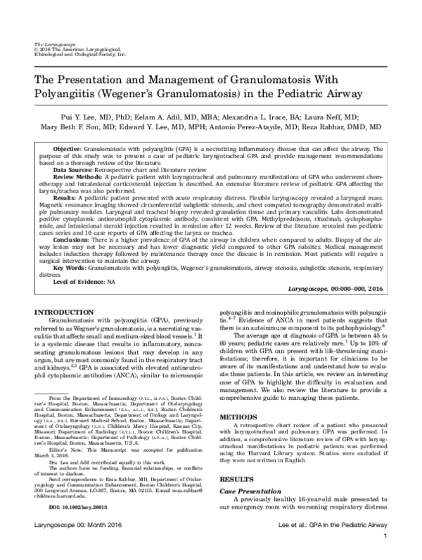 (PDF) Presentation and management of granulomatosis with polyangiitis ...