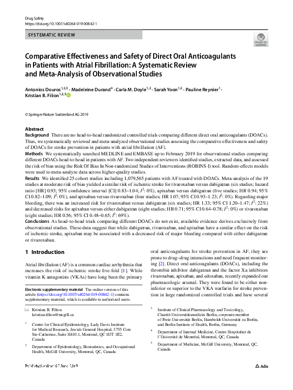 (PDF) Comparative effectiveness and safety of direct oral ...