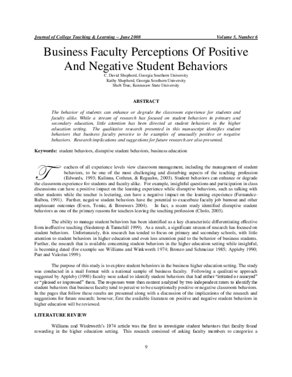 (PDF) Business Faculty Perceptions Of Positive And Negative Student ...