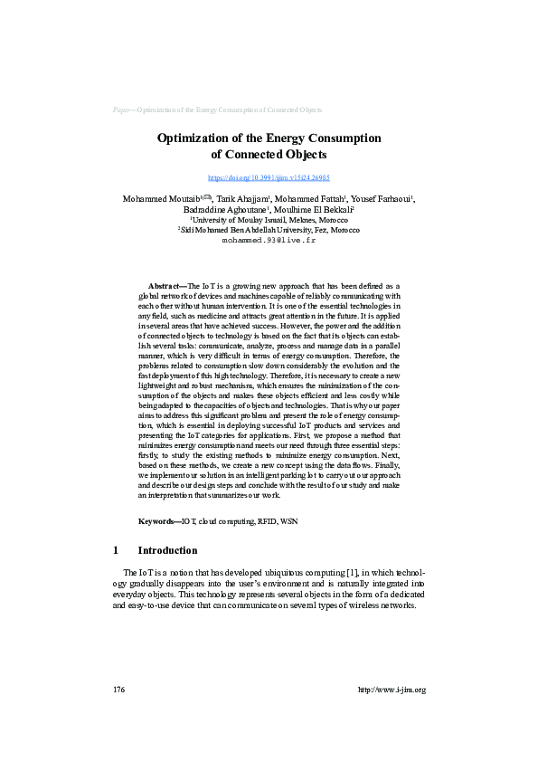 (PDF) Optimization of the Energy Consumption of Connected Objects