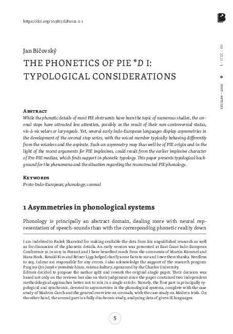 (PDF) The phonetics of PIE *d I: typological considerations