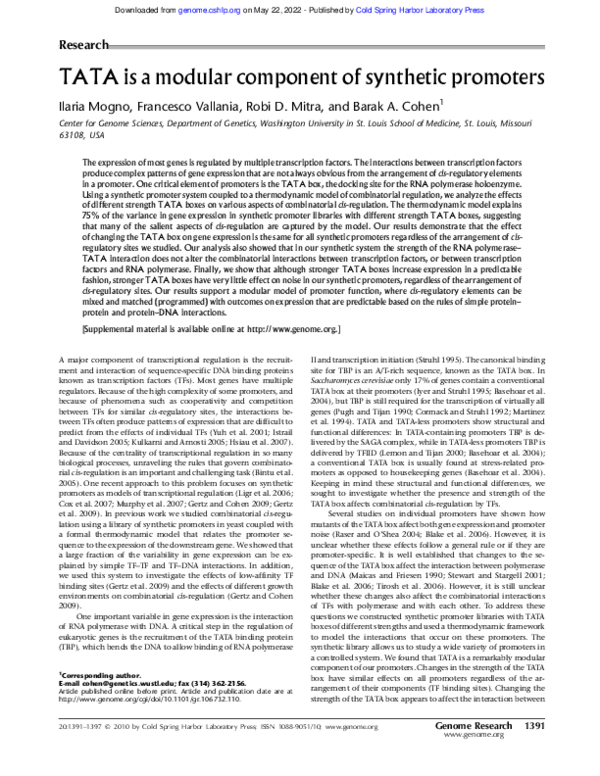 (PDF) TATA is a modular component of synthetic promoters