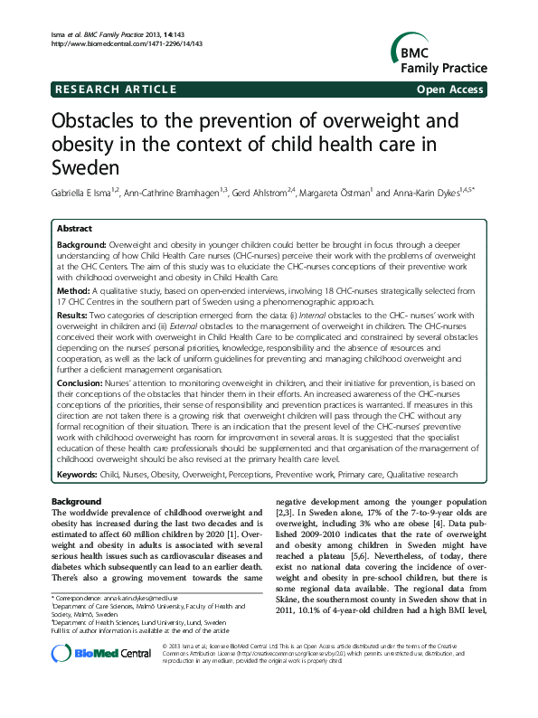 (PDF) Obstacles to the prevention of overweight and obesity in the ...