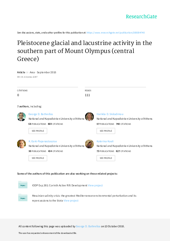 Pleistocene glacial and lacustrine activity in the southern part of Mount Olympus (central Greece)