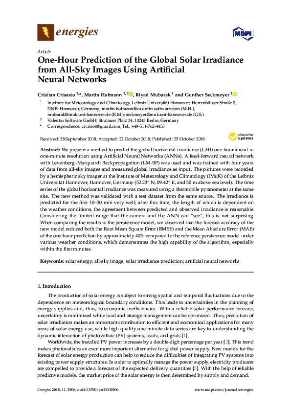 (PDF) One-Hour Prediction of the Global Solar Irradiance from All-Sky ...