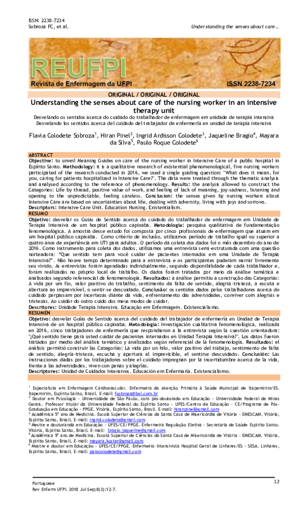 (PDF) Understanding the senses about care of the nursing worker in an ...