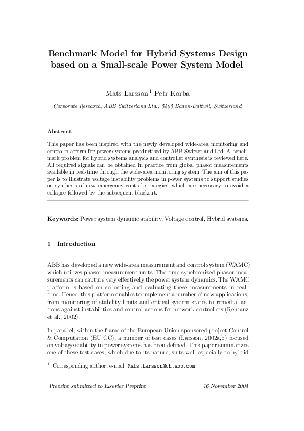 (PDF) Benchmark Model for Hybrid Systems Design based on a Small-Scale ...