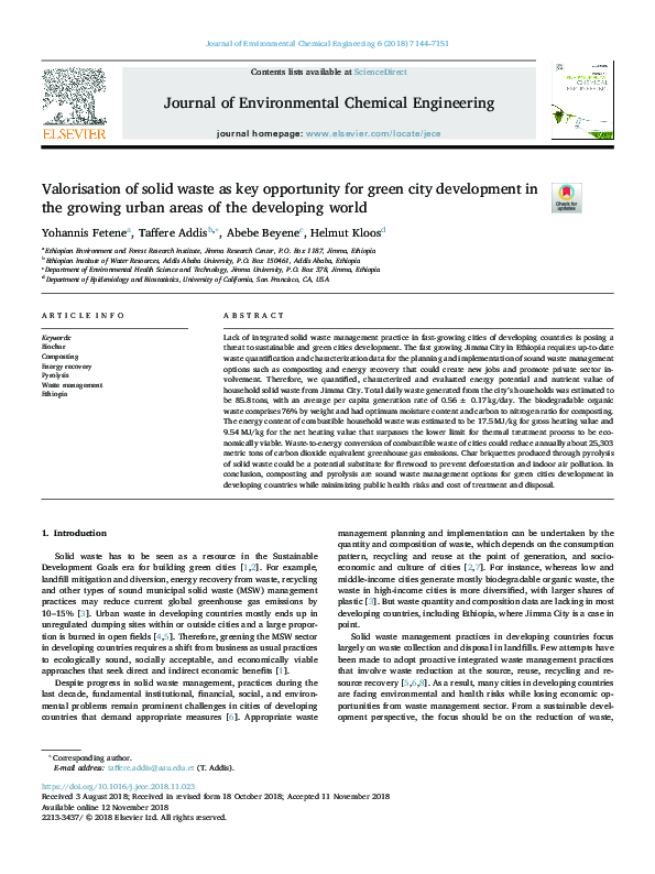 (PDF) Valorisation of solid waste as key opportunity for green city ...