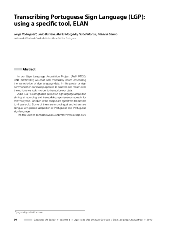(PDF) Transcribing Portuguese Sign Language (LGP): using a specific ...