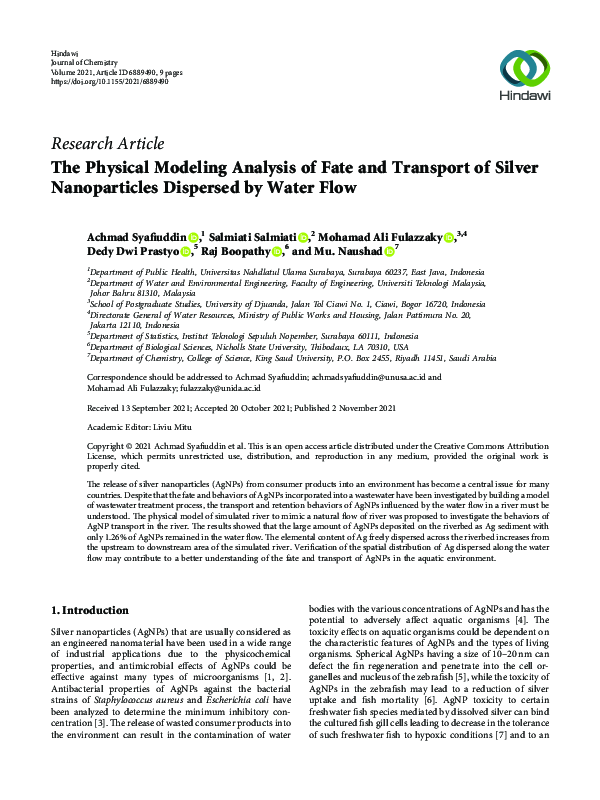 (PDF) The Physical Modeling Analysis of Fate and Transport of Silver ...