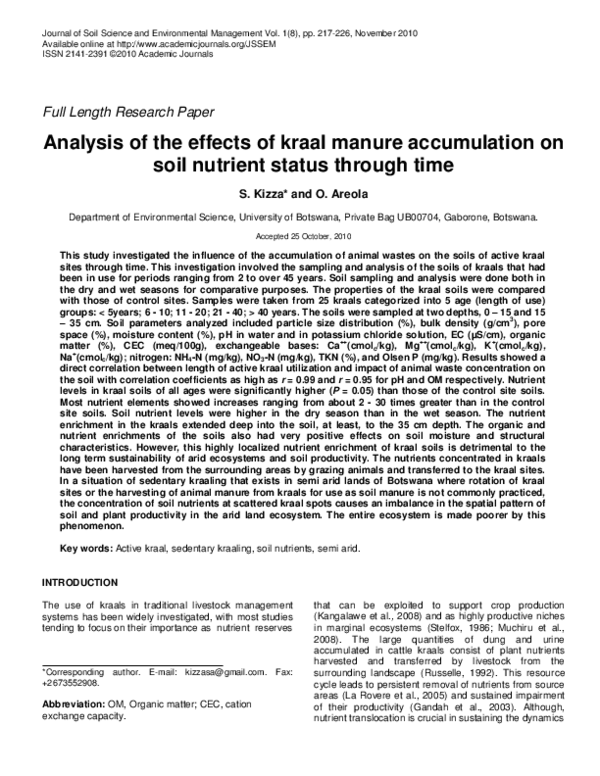 (PDF) Analysis of the effects of kraal manure accumulation on soil ...