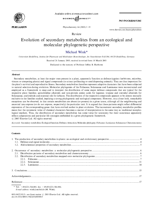 (PDF) Evolution of secondary metabolites from an ecological and ...